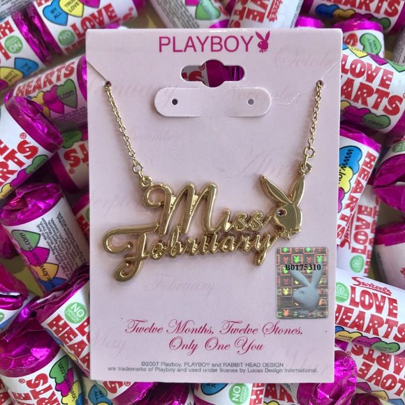 Playboy Necklace Miss February Bunny Pendant Gold Plated Birthstone NWT RARE y2k - Picture 13 of 15
